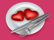 3d date dinner with two red heart piece and knife and fork 3d date dinner with two red heart piece and knife and fork