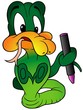 Green Cobra Painter - colored cartoon illustration
