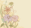 Retro color flowers on grunge background