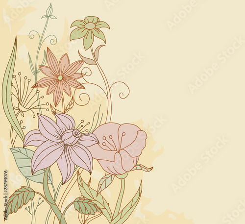 Vector: Retro color flowers on grunge background Retro color flowers on grunge background