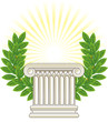Antique Greek Column and green Laurel.