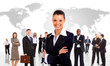 businesswoman and shis team isolated over a white