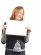 Young woman with blank card