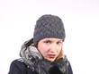 Young woman with grey woolen cap