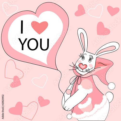 Vector: Cute Valentine postcard with rabbit girl character. Cute Valentine postcard with rabbit girl character.