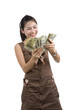 pretty woman happy with lots of money
