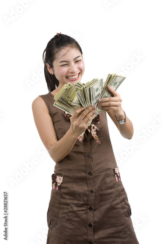 Photo: pretty woman happy with lots of money pretty woman happy with lots of money