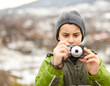 Little boy taking pictures outdoor Little boy taking pictures outdoor
