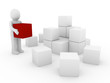 3d human cube box red white