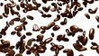 Coffee beans falling down with slow motion over white