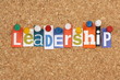 The word Leadership in magazine letters on a notice board
