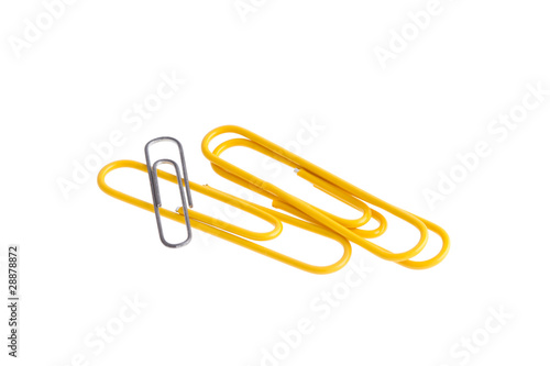 Photo: Yellow Paper clips isolated on white background Yellow Paper clips isolated on white background