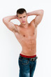 sexy male model topless on a seamless white background sexy male model topless on a seamless white background