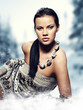 Winter wild woman on snow
