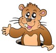 Cartoon groundhog lurking from hole