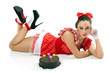 Young beautiful woman with a cake.