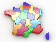 Three-dimensional map of France on white isolated background