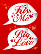 Kiss me Valentine stickers in form of speech bubbles.