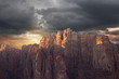 Sunlight on Wadi Rum mountains in the evening, Jordan