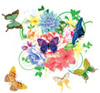 colorful floral background with butterflies