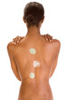 Back of black woman with multicolored cream patch