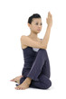 Girl doing yoga on white