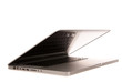 Opened laptop computer side view