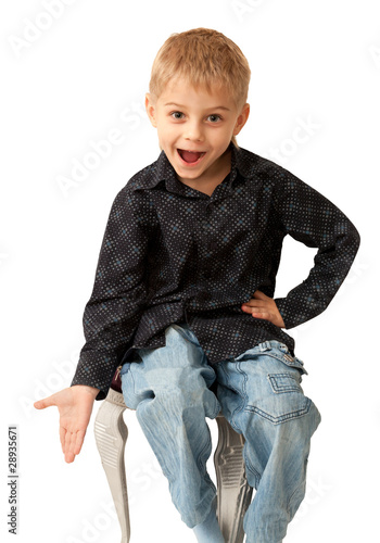 Photo: Amazing four year old boy emotionally asking. Isolated on white Amazing four year old boy emotionally asking. Isolated on white
