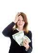 Upset Woman Stock Market Certificate Hand on Head Isolated