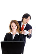 Asian Business Man Cheating Stealing Shoulder Surfing Isolated