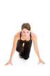 Caucasian Woman. Runners Crouch, Ready to Sprint, Isolated White