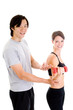 Man Instructing White Woman Working Out Isolated Background