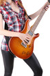 Cute girl with electric guitar isolated