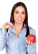 Beautiful girl with a red apple and tape-measure