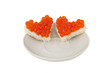 Two pieces of bread in the form of a heart and red caviar Two pieces of bread in the form of a heart and red caviar