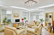 Modern art deco style drawing-room interior with beige leather f
