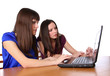 Two girlfriends looking at laptop Two girlfriends looking at laptop