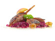 gans mit rotkohl, äpfel und kastanien