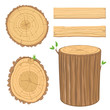 set of wooden materials - cross section of tree trunk, isolated set of wooden materials - cross section of tree trunk, isolated