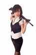 Beautiful asian girl with rifle on her shoulders