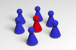 Red pawn among blue - conceptual picture Red pawn among blue - conceptual picture
