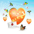 Big heart, envelopes raised by balloons