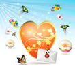 Big heart, envelopes raised by balloons