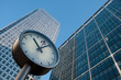 Clock at Canary Wharf in London Docklands financial district Clock at Canary Wharf in London Docklands financial district