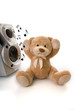 teddy bear irritated by loud music