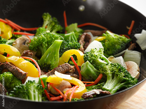 Photo: wok beef stir fry with selective focus wok beef stir fry with selective focus