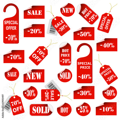 Vector: Set of red price tags and labels Set of red price tags and labels