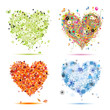 Four seasons - spring, summer, autumn, winter. Art hearts