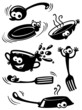 Vecteur : Cute funny kitchenware with eyes Cute funny kitchenware with eyes