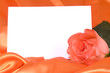 carte pour message et rose orange sur satin orange carte pour message et rose orange sur satin orange